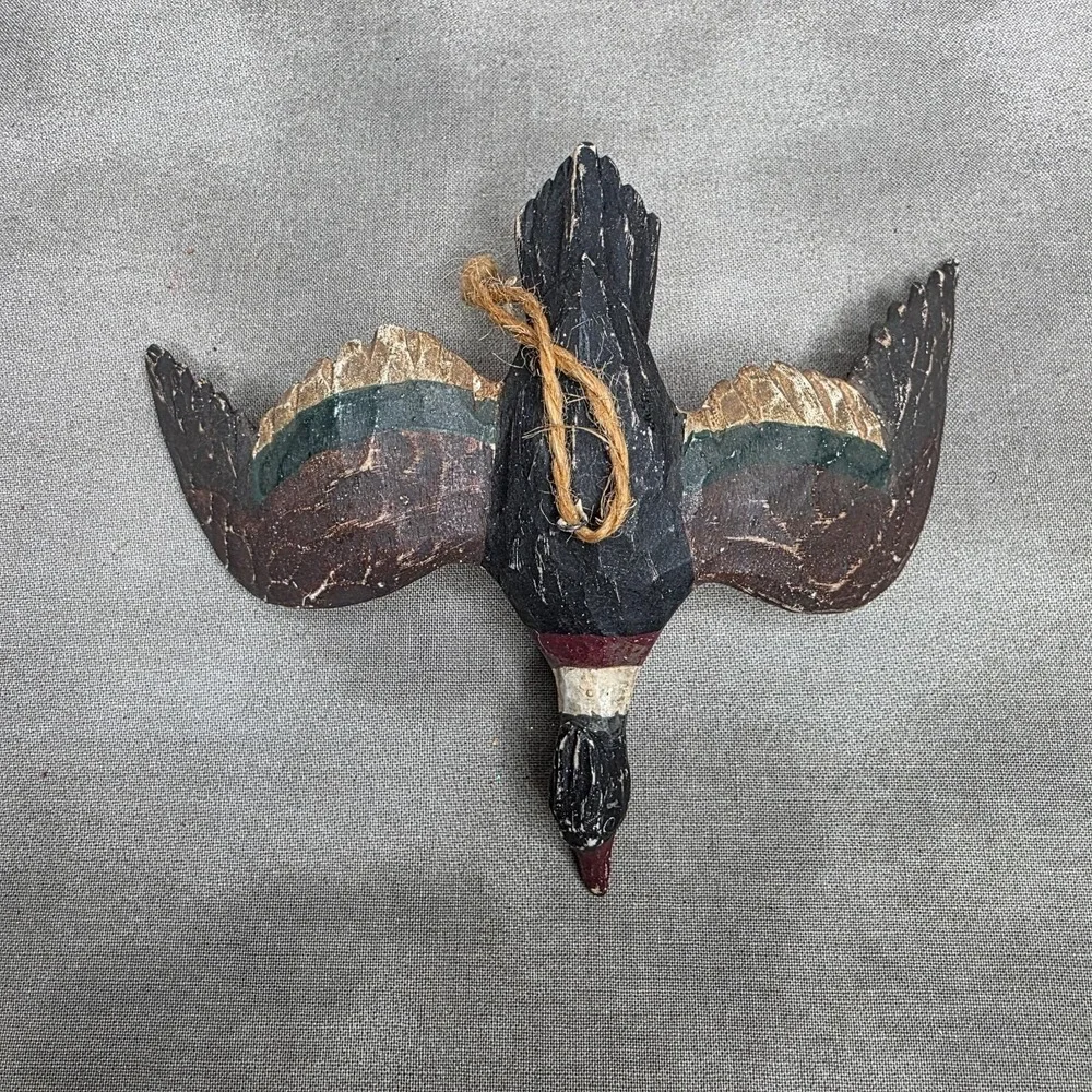 Mallard Duck Wooden Hand Carved Christmas Ornament Vintage Rustic 5.25